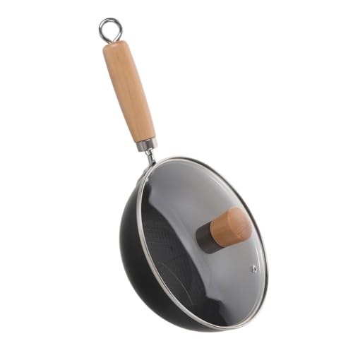 Wok de hierro fundido con mango de madera, antiadherente miniatura 1