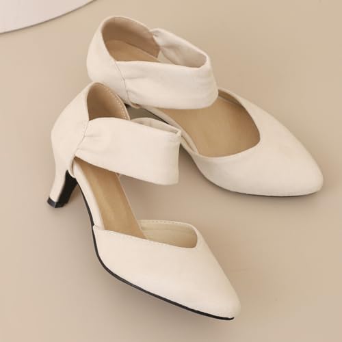 Inornever Womens Low Kitten Heel Dress Shoes Pointed Toe Slip on Ankle Strap Cutout Elegant Party Wedding Pumps4