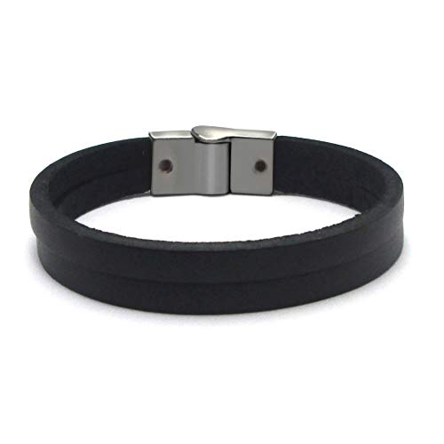 Pulseira em couro Legitimo Cowboy (M (Pulso até 17.5 cm), Preto)