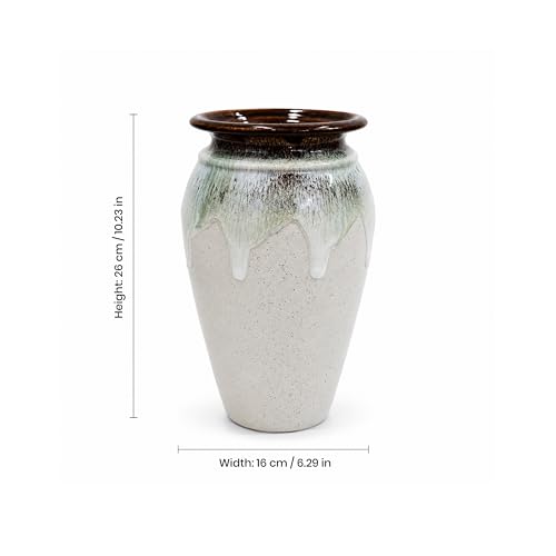 Image of Ceramic Flower Pots for Garden | Big Size Planters for Home Decor, Living Room, Balcony & Office | Multi Utility Vase Gamla for Indoor Outdoor Plants (Hand-Painted, White, 10 Inch)