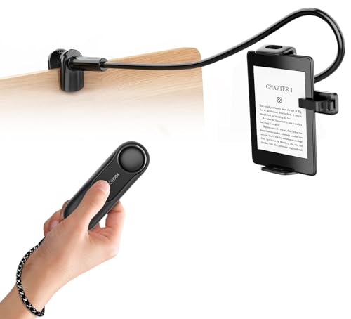 hogance Soporte para Kindles con Pasapáginas a Distancia (HKRC005) para Leer en la Cama, Soporte para Leer Libros Electrónicos, Mando a Distancia RF Universal, para Kindle/iPad/Tablets