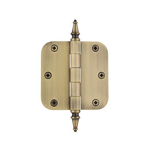 Image of Nostalgic Warehouse 746069 3.5 inch Steeple Tip Residential 5 /8 inch Radius Corners Door Hinge, Antique Brass, 1 Count (Pack of 1)
