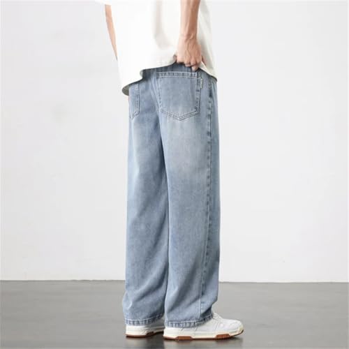 Men's Light Blue Relaxed Wide Leg Jeans Elastic Waist Straight Fit Summer Casual Pants2