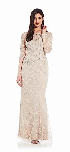 Image of Adrianna Papell Long Sleeve Beaded Evening Gown