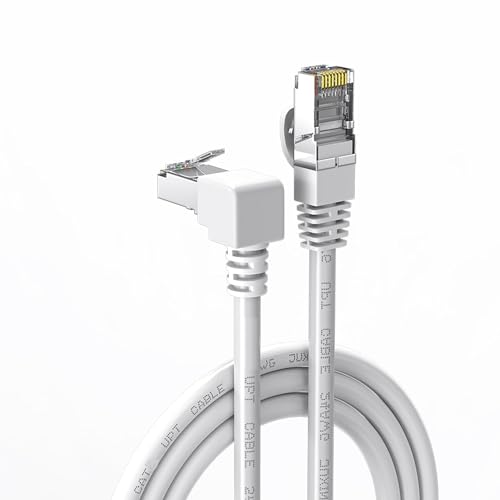 CABLEPELADO Cable de Red, Cable LAN, Cable de Datos, Cable Gigabit, Cable RJ45, Cable Trenzado, 1x 90º, Categoría 5E, Compatible PC, PS4, PS5, Xbox, Smart TV, Server, 5 Metros, Blanco