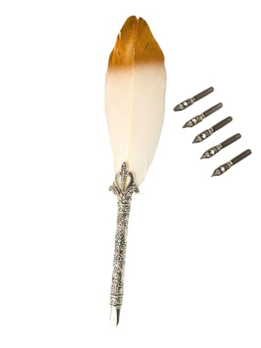 Caneta Tinteiro Pena Simples Branco com Dourado