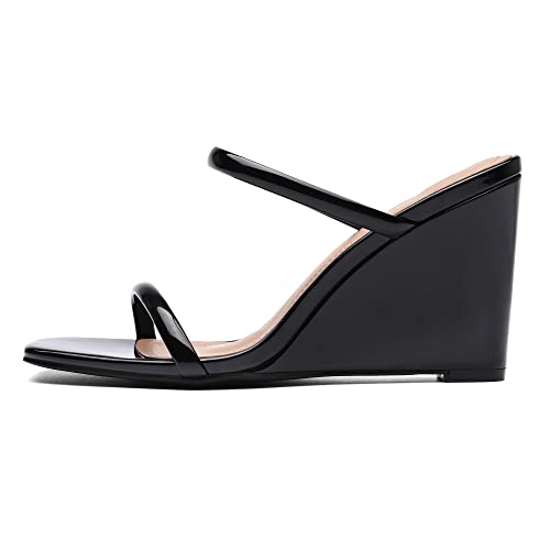 DREAM PAIRS Women's Slides Wedge Sandals Two Strap Square Open Toe Dress Shoes3