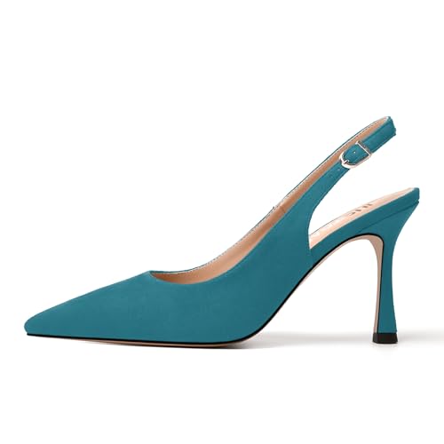 JUSTDANNI Womens Slingback Suede Pointed Toe Wedding Dress Buckle Comfortable Stiletto High Heel Pumps Shoes 3.3 Inch2