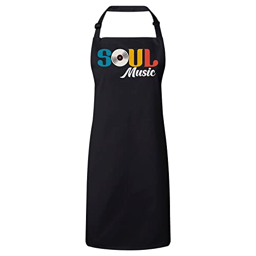 Tablier cuisine noir vinyle vintage musique retro 70's ajustable coton