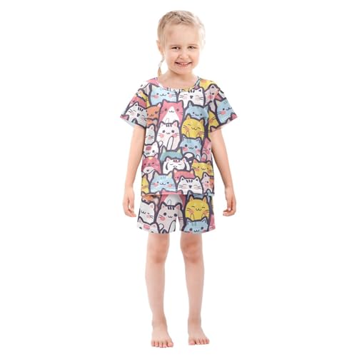 ALAZA Cat Kitten Animal Colored Pajamas Short Sleeve 2 Piece Sleepwear Top and Bottom Pajama Set Unisex3