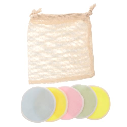 VALICLUD 5PCS Reusable Makeup Pads with Drawstring Bag Double Sided Facial Cleaning Pads for Gentle Makeup Removal Soft and Washable Cleaning Discs for Women Random Color
