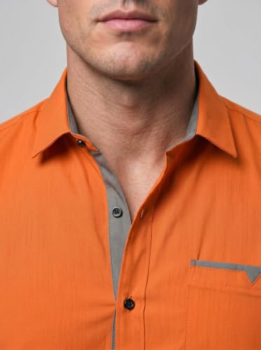 Image of Men's Cotton Blend Shirt with Solid Long Sleeves Spread Coller Neck Regular Fit Single Chest Pocket and Standard Length | Cotton Casual Shirt for Man