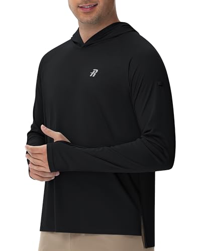 Runhit UPF 50+ Fishing Shirts for Men, Long Sleeve Sun Protection Lightweight Hoodie, UV Hiking Running Rash Guard