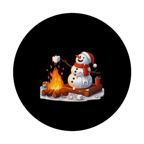 Melting Snowman Grilling Marshmallows PopSockets Swappable PopGrip, Black - Image 3