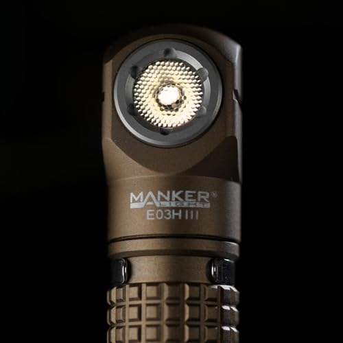 Image of Manker E03H III Rechargeable Headlamp Pocket Mini Flashlight with Clip - 90 Degree EDC Right Angle Flashlight with Headband and Magnet Tail (6500K Cool White, Sand)