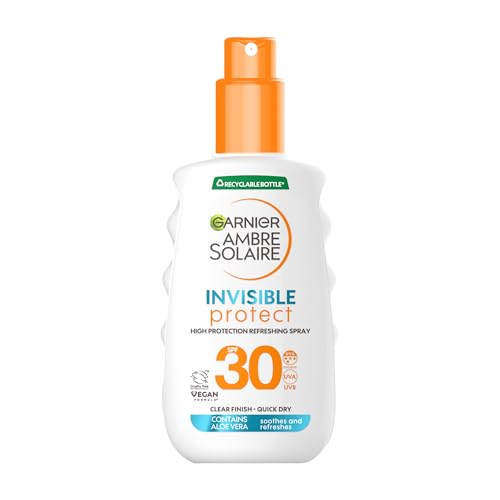 Garnier Ambre Solaire Sun Cream Spray Invisible Protect Sun Protection Spray SPF30 Invisible Finish High Protection Water Resistant Fast Absorbing Non-Greasy 150ml