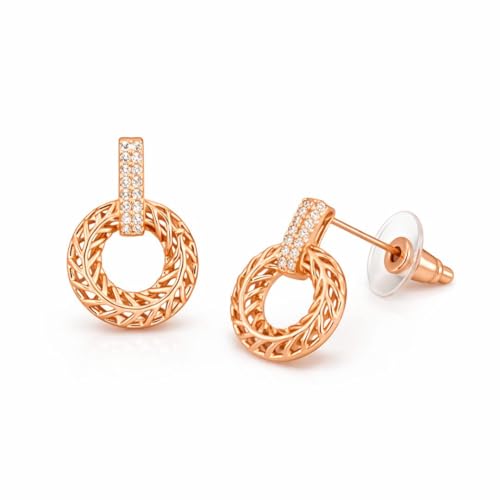 Image of Nilu's Collection 18k Rose Gold Plated Clip On Hoop Earrings, Stylish Women Earrings, Fancy Zircon Copper Bali Earrings for Women and Girls (Drop design)