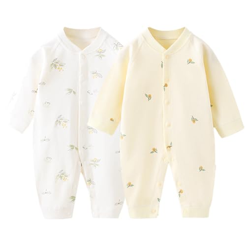 [miniGray] ベビー服 新生児服 2枚セット 綿100% 長袖カバーオール 前開きタイプ 新生児 男の子 女の子 かわいい 赤ちゃん服 ロンパース 出産祝い プレゼント こぐま柄 こひつじ柄 なし柄 リーフ柄 0-24ヶ月 (リーフ•2枚セット, 3-6月(66cm))