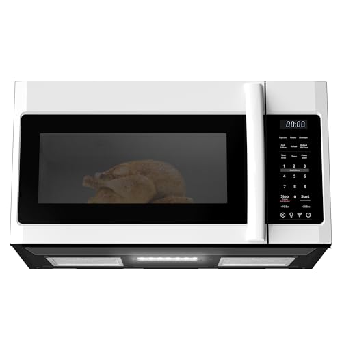 BLACK+DECKER Over the Range Microwave Oven with Vent and One-Touch Auto Cooking, 1.7 cu. ft. OTR Over Stove Microwave, White, 1000 Watts, EM044K6CF-WH