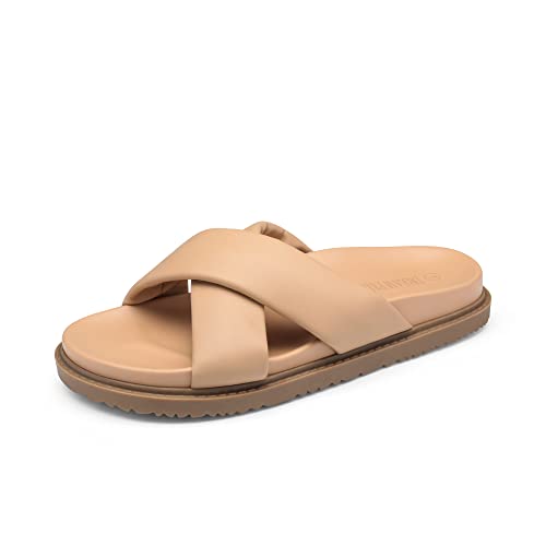 Image of DREAM PAIRS Women's Crisscross Open Toe Slide Sandals Flat Comfort Slip on Sandals
