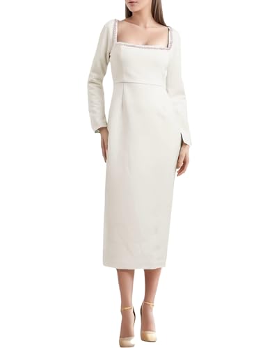 Wirunsy Women's Square Neck Long Sleeves Midi Wedding Dress for Bride Satin Tea Length Bridal Shower Dress Pearls Engagement Dresses with Back Silt Ivory 0 at Amazon Women's Clothing store Wirunsy Women's Square Neck Long Sleeves Midi Wedding Dress for Bride Satin Tea Length Bridal Shower Dress Pearls Engagement Dresses with Back Silt Ivory 0 at Amazon Women's Clothing store