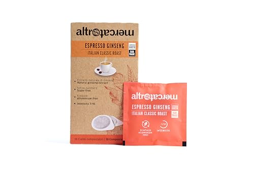 Altromercato - Caffé Espresso Ginseng - 18 Cialde X 7 Gr - Senza Zucchero - Con Estratto Naturale Di Ginseng - Cialde Biodegradabili