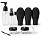 Kit de Viagem Premium com 11 Frascos Recarregáveis, Conjunto para Shampoo, Condicionador, Sabonete, Creme, Álcool em Gel, Maquiagem e Cosmético (PRETO)