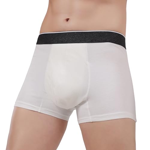 AIRCUTE Men Absorbent Urine Incontinence Underwear, Fly Front Opening, Leak Proof Boxer Briefs for Leakage or Dribbles (2X-Large, White)