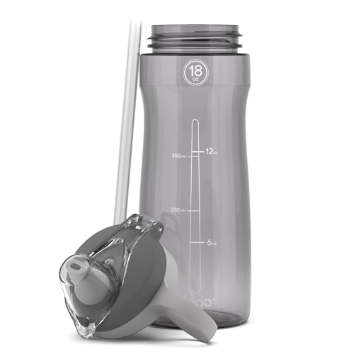 Image of Pogo BPA-Free Tritan Plastic Water Bottle with Soft Straw Lid, 18 Oz, Grey