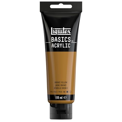Liquitex 8870049 Basics - Peinture acrylique, peinture artistique monopigmentée, résistante à la lumière, qualité archive, finition satinée, tube de 118 ml - Jaune Bronze