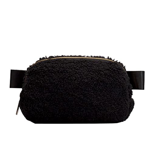 HJUGHPN ウエストバッグ ニュースポーツウエストバッグ レディース Ourdoor フリース ファー メンズ レディース チェストバッグ ウエストパック 冬用バッグ (Schwarz)