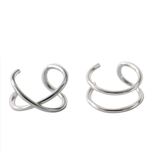 HOMEYU® 925 Sterling Silver Double Ear Cuff y Criss Cross Ear Ear No Tiene Piercing Pendiente de cartílago Falso