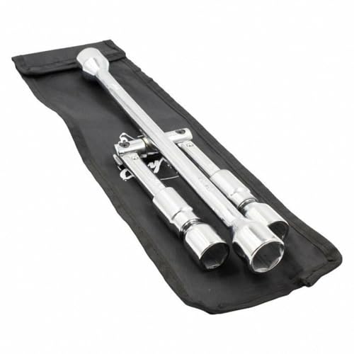 Wheel Accessories Parts 4 Way Folding Lug Wrench Universal 14 Inch Tire Cross Collapsible Tire Iron for Cars Trucks, SUVs and RVs Socket Sizes 17mm 19mm 3/4