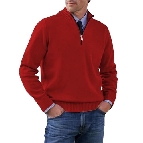 DGHM-JLMY 2 Pack Men's Casual Mock Neck Cable Knit Sweater Slim Fit Turtleneck Polo Sweaters Quarter Zip Jumper Tops4