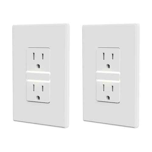 Image of ELEGRP Decorative Outlet Night Light, Electrical Wall Outlets with Built in Led Guidelight 4000K, Tamper Resistant Receptacle, 15 Amp 125 Volt, Plate Cover Included, Matte White, 2 Pack