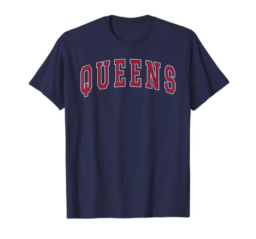 Queens New York Souvenir College Style Red Text T-Shirt, Men, Navy Blue, Large