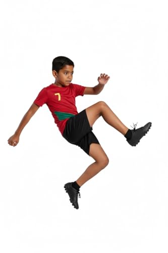 Image of Sports Soccer Football Portugal Jersey Ronaldo 7 Home Away Kit Jersey T-Shirt with Black Shorts(Kid's,Boy's & Men) M2