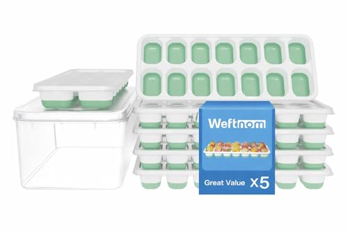 Image of Ice Cube Tray, Ice Cube Trays for Freezer 5 Pack with Lid and Bin, Ice Tray Easy-Release, Ice Trays for Freezer Stackable, Silicone Ice Cube Tray for Drinks, Coffee - BPA-Free and Odor-Free