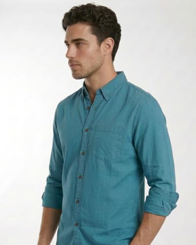 Image of Amazon Brand - INKAST Men Washed Cotton Twill Denim Casual Button Down Shirt | Full Sleeves | Regular Fit | Stylish Summer - Everyday Wear