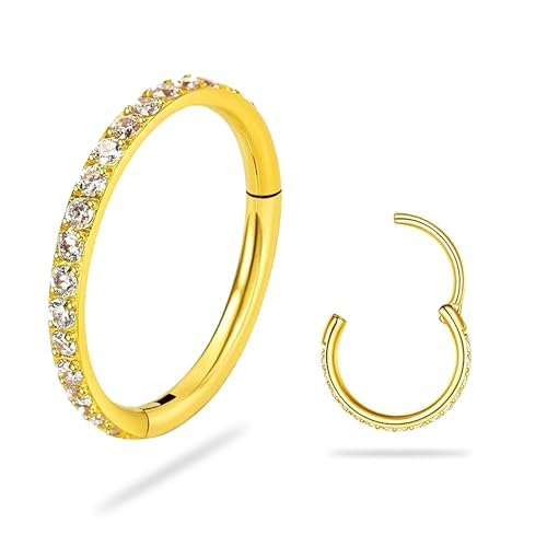 SmileBelle 14K Gold Hinged Nose Rings Hoop for Women 20G, 316L Surgical Steel Clicker Septum Ring, Hoop Huggie Earring for Upper Lobe Cartilage Helix Piercing Jewelry (8mm, 6mm,10mm)