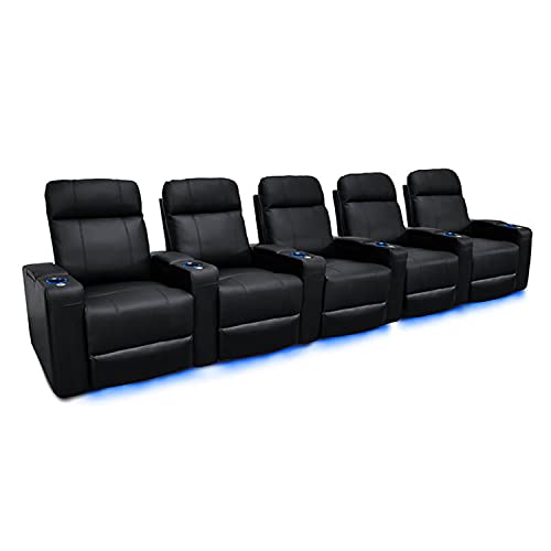 Valencia Piacenza 2025 Power Headrest Home Theater Seat - Premium Italian Leather Recliner with Cooling Gel Memory Foam, Motorized Headrest, USB Charging & LED Lights (Row of 5)