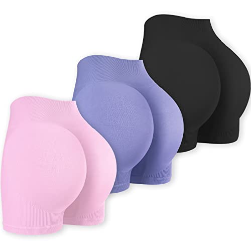 Yoga Workout Shorts Women High Waist Butt Lifting Waisted Seamless Ribbed Booty Scrunch Biker Gym Athletic Running Exercise Sports Bike Black Pink Purple Sexy Compression Tummy Control Spandex #TOP26