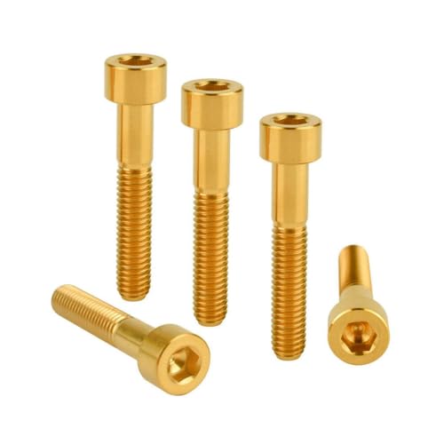 VAMUOEFL Titanium Bolts M6x35mm Allen Hex Head for Bicycle Headset Stem Top Cover Screws 5Pcs Gold