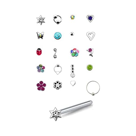 20 Pack 925 Sterling Silver Nose Studs Rings Mixed Designs 22G Cover