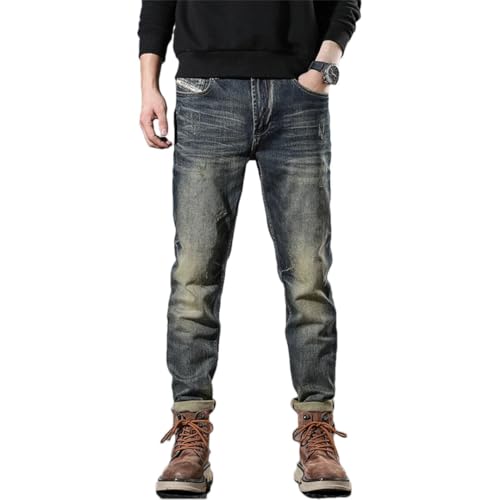 Men's Retro Nostalgic Jeans Straight Fashion Elastic Washed Distressed Jeans
