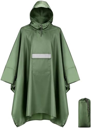 HOVIN Leichter Wasserdichter Regenponcho mit Ärmeln, Regenjacke Mehrzweck | Atmungsaktiver Regencape mit Kapuze, Ripstop mit Reflektoren für Damen&Herren| für Camping, Wandern, Rad