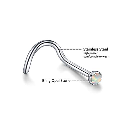 Xpircn 10PCS Nose Rings 20G Stainless Steel Opal Nose Studs Nose Screw Rings Ear Tragus Cartilage Nose Piercing Jewelry 2mm - Thumbnail 3