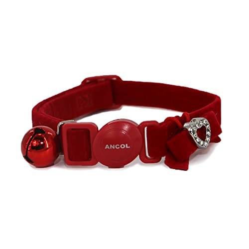 Ancol Collare per gatti a forma di cuore in velluto extra morbido con cuore scintillante e fibbia staccabile, colore: rosso
