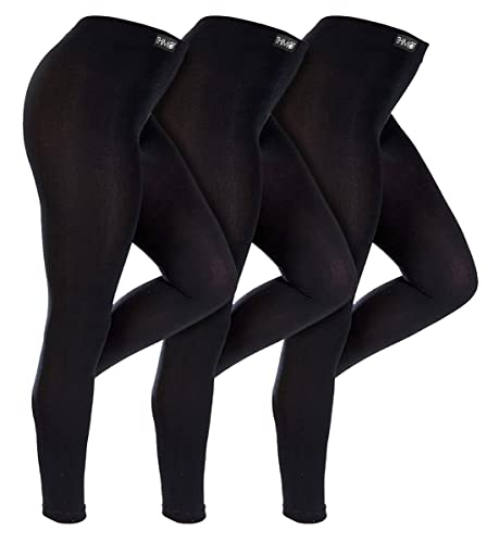 THMO 3 Pair Multipack Womens Winter Leggings Warm Thermal Footless Tights in Black (M, Black)