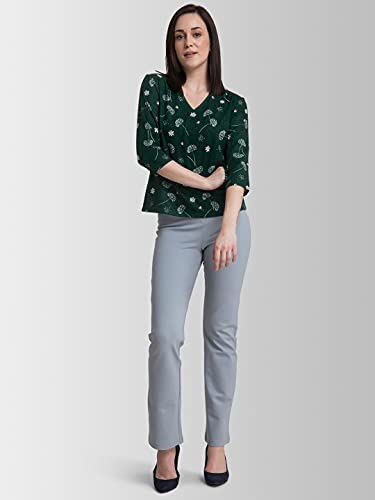 Image of FableStreet Women Formal & Casual Top | Elegant V-Neck Three-Quarter Sleeves Floral Print | Lightweight Smooth Fabric for Office Wear & Daytime Outings